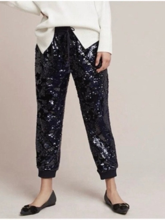 Anthropologie Pants - Anthropologie Ett:Twa Sequin Velvet Jogger Pants Navy Blue Sz M